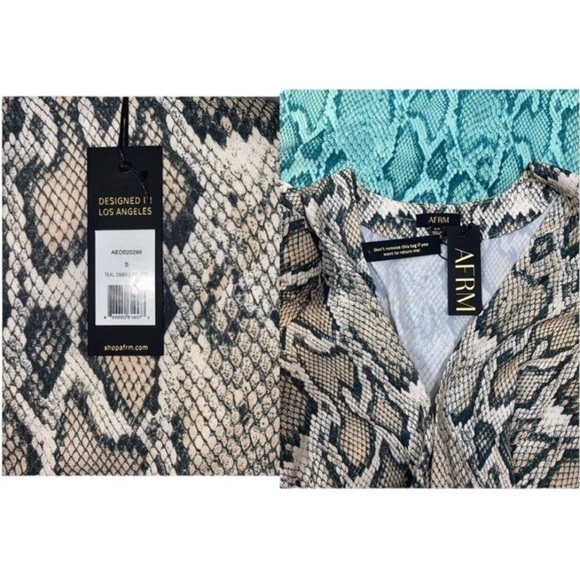 Afrm Ellis Snake Print Dip Dye Front Tie Ombre 3/4” Sleeve Midi Dress NEW Small - Picture 11 of 11